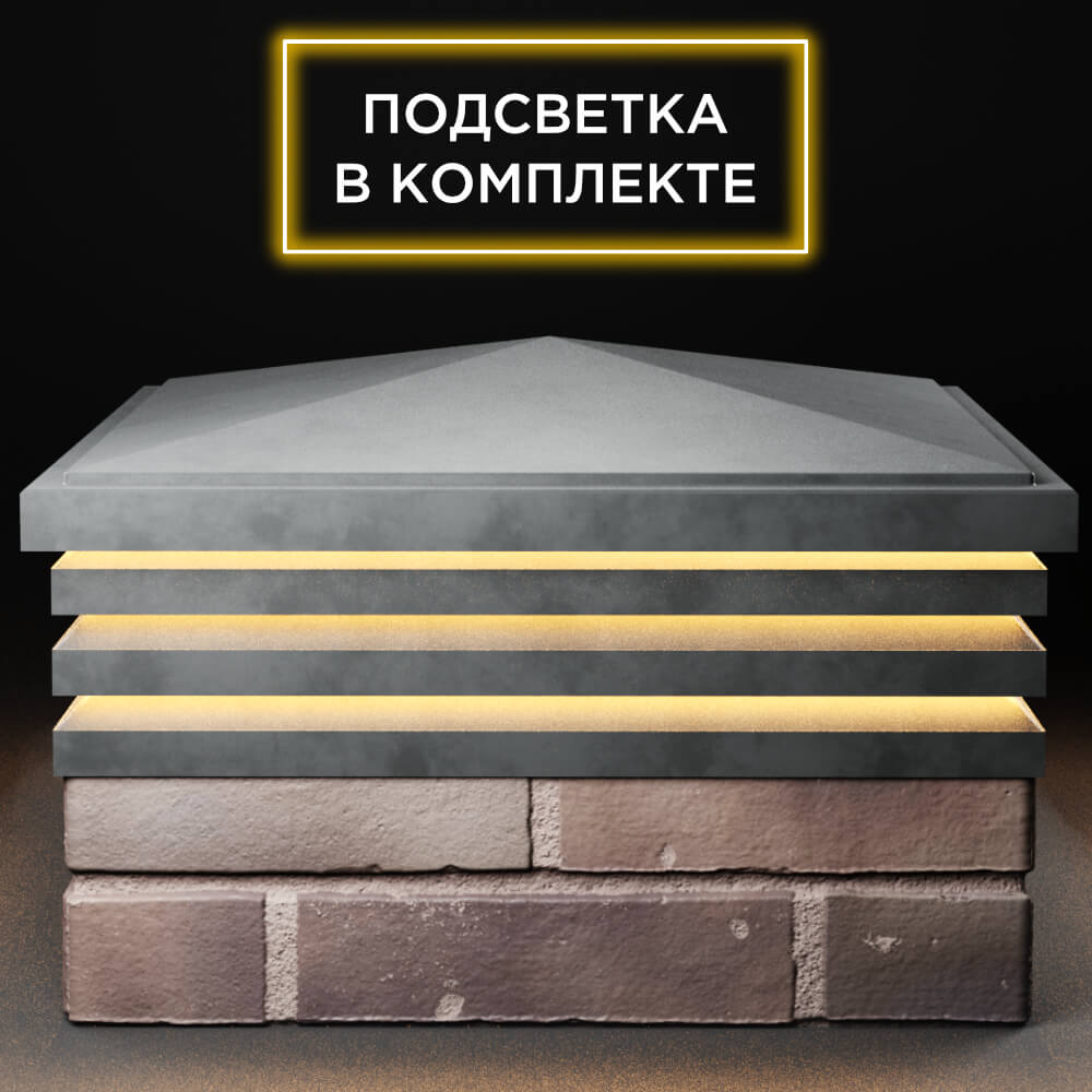 Колпак Zking Бона ХайТек Серый на столб 2х2 кирпича (513х513мм) с подсветкой Орел фото