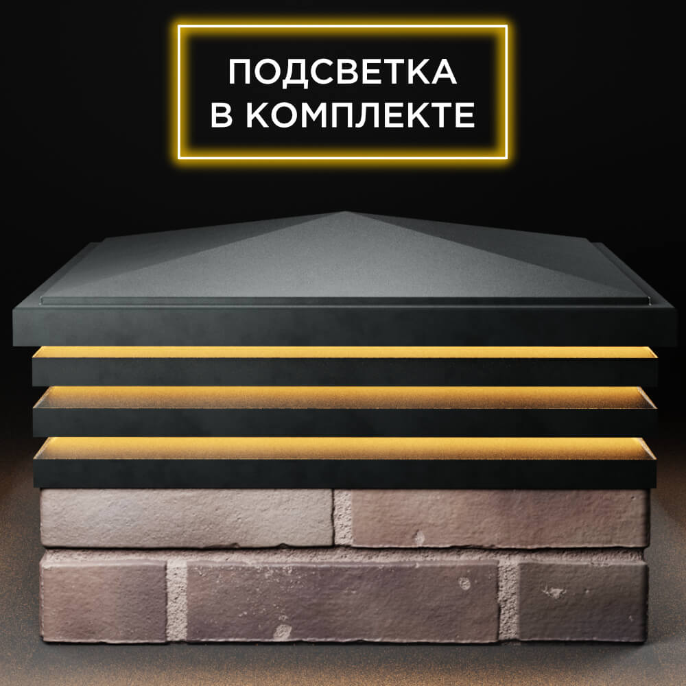 Колпак Zking Бона ХайТек Черный на столб 2х2 кирпича (513х513мм) с подсветкой Орел фото