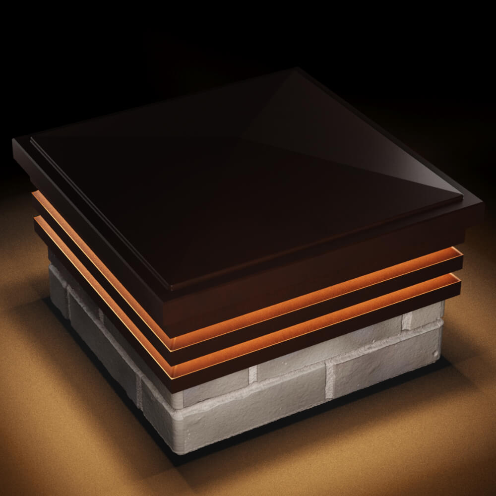 Колпак Zking Бона ХайТек Коричневый на столб 1.5х1.5 кирпича (385х385мм) с подсветкой в Орле фото