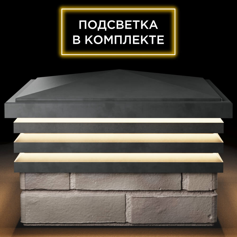 Колпак Zking Бона ХайТек Серый на столб 1.5х1.5 кирпича (385х385мм) с подсветкой Орел фото